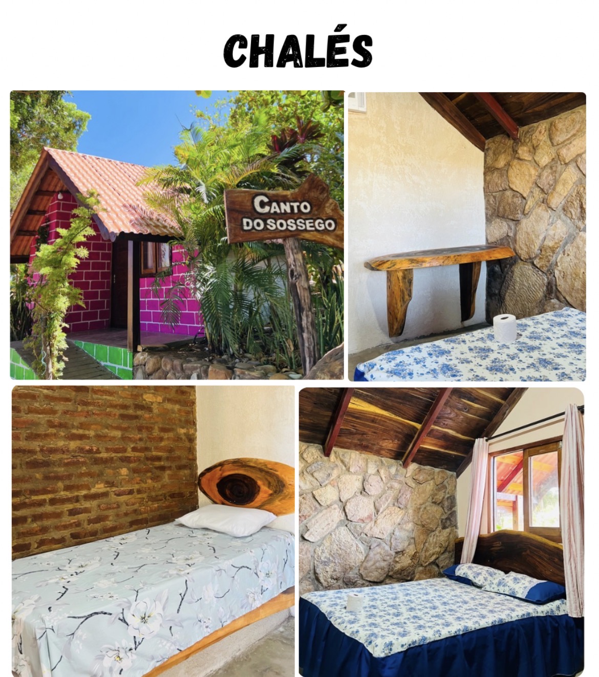 Fotografias reais dos Chalés, incluindo o Canto do Sossego